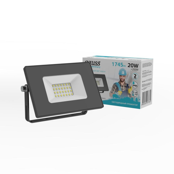Прожектор светодиодный Gauss Elementary G2 20W 1795lm IP65 4000К черный 1/60