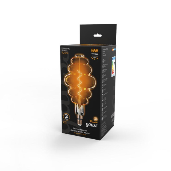 Лампа Gauss Filament Honeycomb 6W 420lm 2400К Е27 golden flexible LED 1/6