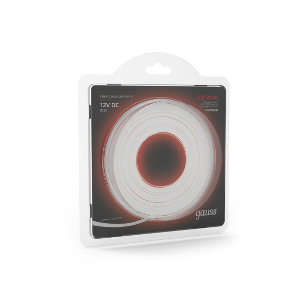 Лента Gauss LED 2835/60-SMD 4.8W 12V DC красный (блистер 5м)
