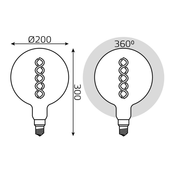 Лампа Gauss Filament G200 8W 620lm 2400К Е27 golden flexible LED 1/6
