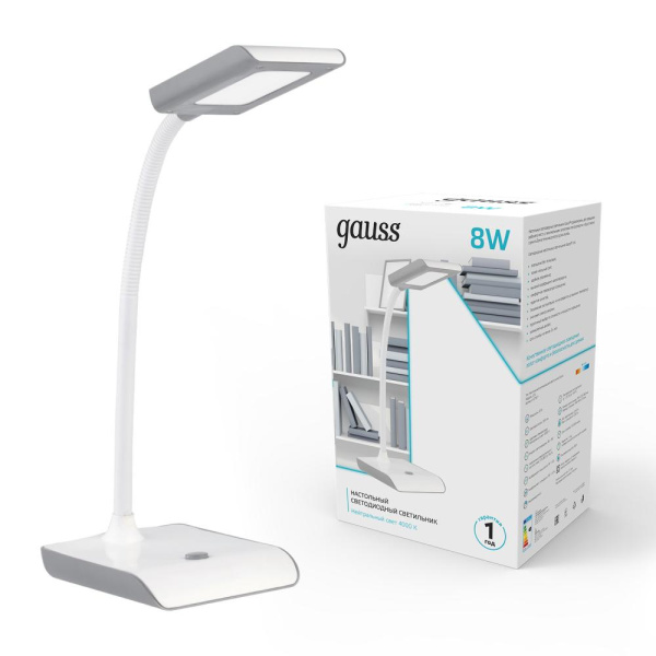 Светильник настольный Gauss модель GTL101 8W 550lm 4000K 220-240V белый с серым LED 1/20
