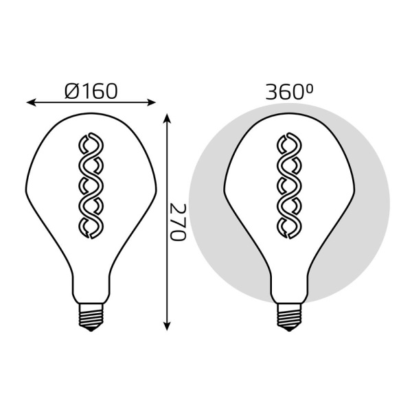 Лампа Gauss Filament SD160 8W 300lm 2400К Е27 gray flexible LED 1/6