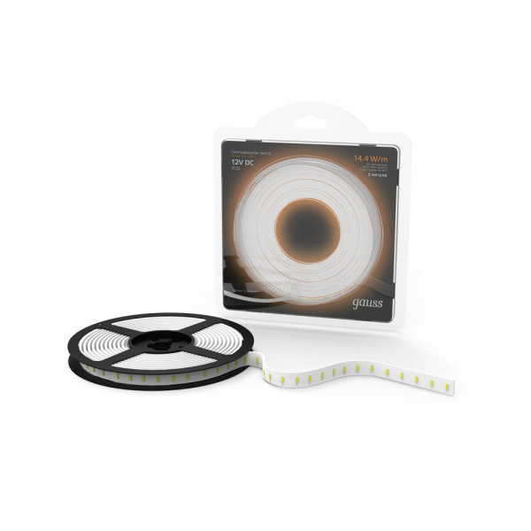 Лента Gauss LED 5050/60-SMD 14.4W 12V DC теплый белый (блистер 5м) 1/50