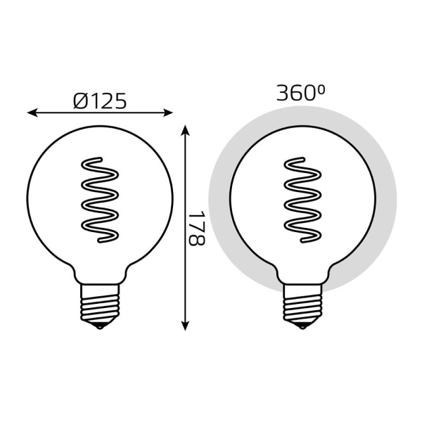 Лампа Gauss Filament G125 5W 190lm 1800К Е27 green flexible LED 1/10