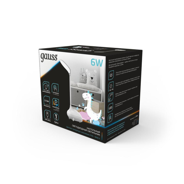 Светильник настольный Gauss Qplus модель GTL701 6W 330lm 2700-6000K  5V Li-ion 1200mA белый детский диммируемый LED 1/10/30