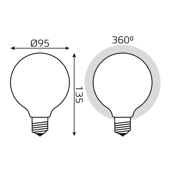Лампа Gauss Filament G95 10W 1070lm 3000К Е27 milky LED 1/20