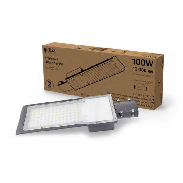 Светильник Уличный Gauss LED Avenue IP65 420*160*57 100W 10000lm 3000K 190-250V КСС "Ш" 1/10