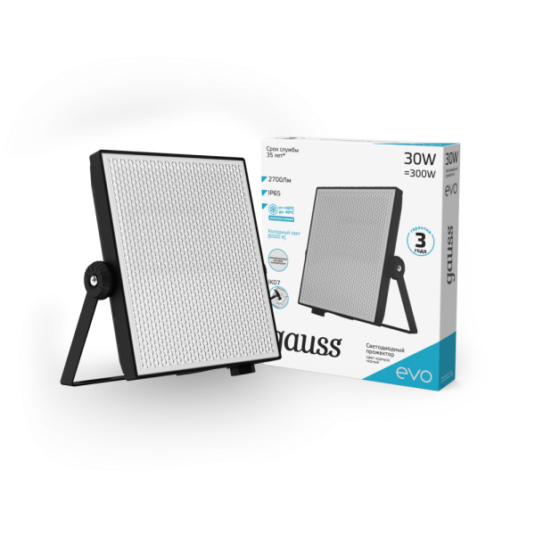 Прожектор Gauss EVO 30W 2700lm 6500K 100-240V IP65 черный LED 1/30