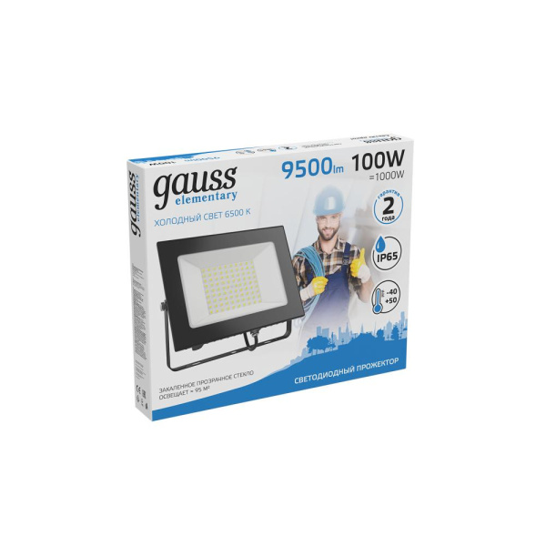 Прожектор светодиодный Gauss Elementary G2 100W 9500lm IP65 6500К черный 1/16