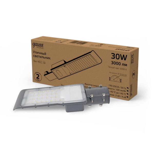 Светильник Уличный Gauss LED Avenue IP65 316*130*57 30W 3000lm 3000K 190-250V КСС "Ш" 1/20
