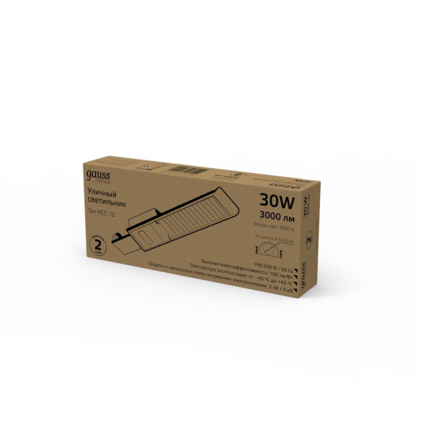 Светильник Уличный Gauss LED Avenue IP65 316*130*57 30W 3000lm 3000K 190-250V КСС "Ш" 1/20