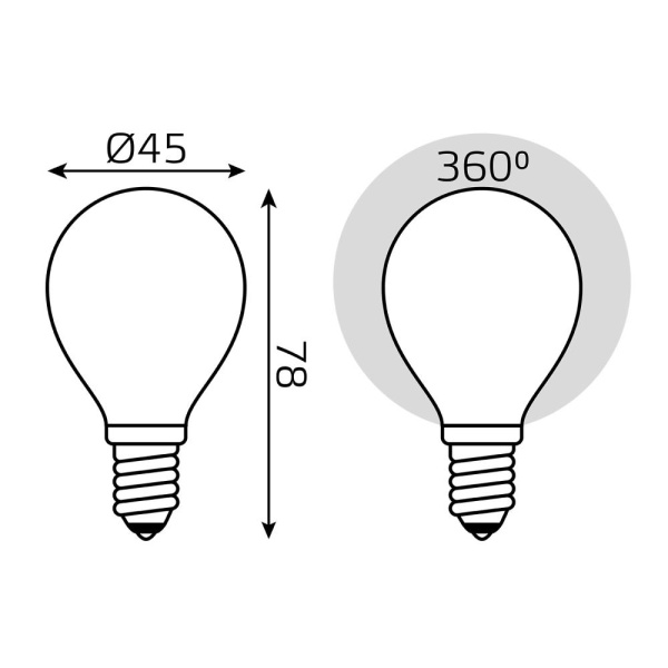 Лампа Gauss Filament Шар 9W 610lm 4100К Е14 milky LED 1/10/50