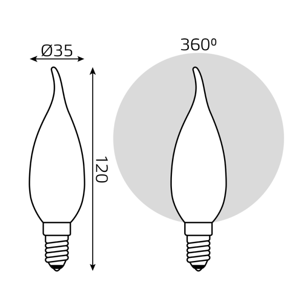 Лампа Gauss Filament Свеча на ветру 9W 610lm 4100К Е14 milky диммируемая LED 1/10/50