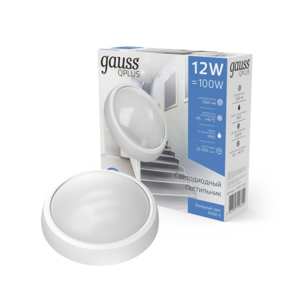 Св-к светодиодный Gauss IP54 D175*76 12W 1000lm 6500K 160-260V ECO 2.0 круглый 1/30