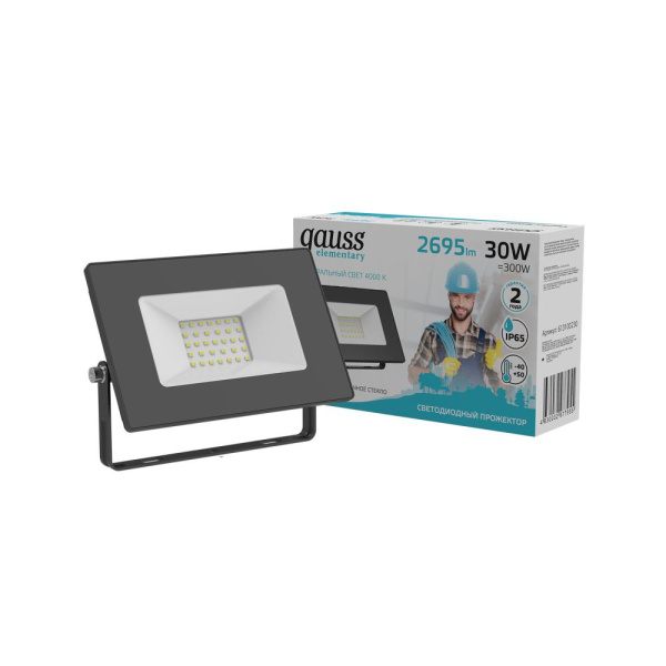 Прожектор светодиодный Gauss Elementary G2 30W 2695lm IP65 4000К черный 1/48