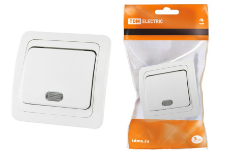 Выключатель 1-кл. с подсветкой 10А белый "Валдай" TDM