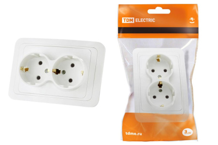 Розетка двойная 2П+З 16А белая "Валдай" TDM