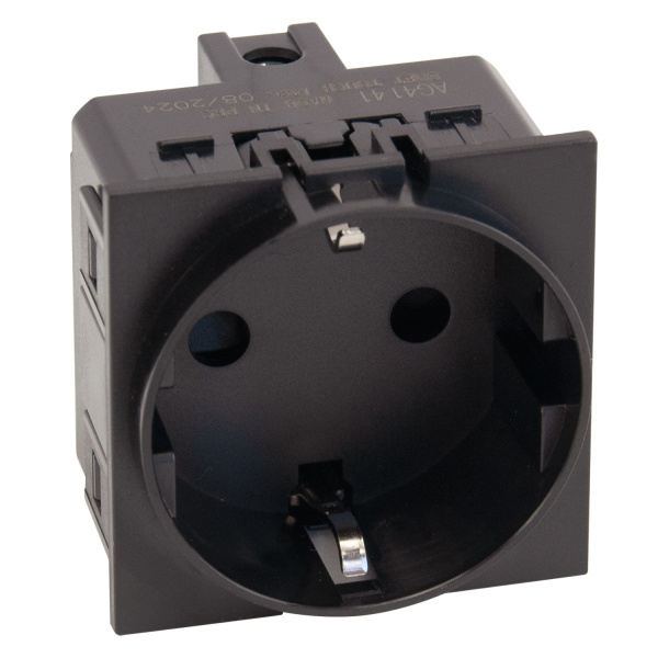 Розетка 220V с/з со шторками винтовой зажим 16A (Черный мат.) MEITON AG4141