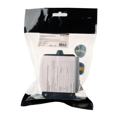 Розетка переносная 1-местная c/з STEKKER, RST16-1-44, 250В, 16А, IP44, черный
