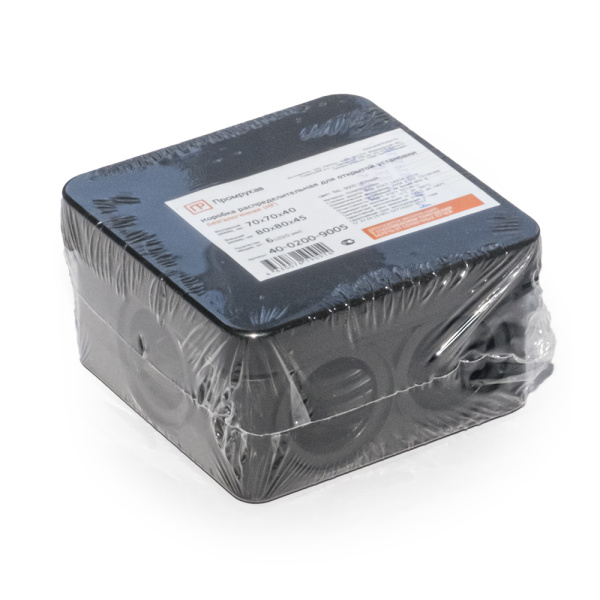 Коробка распределительная 40-0200-9005 для о/п безгалогенная (HF) черная 70х70х40 (132шт/кор) Промрукав