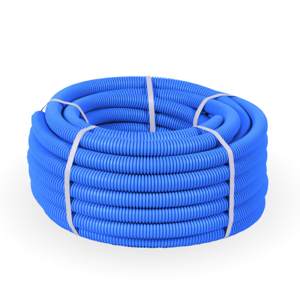 Труба гофрированная ПП лёгкая 350 Н негорючая (НГ) синяя с/з d25 мм (50м/2600м уп/пал) Промрукав