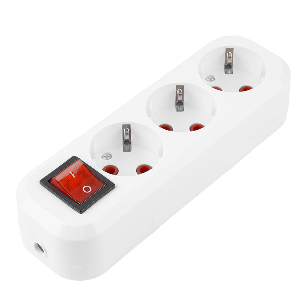 Розетка (колодка) переносная разборная 3-местная с/з STEKKER, PST16-311-20, с выключателем, 250В, 16A, IP20, белый STEKKER PST16-311-20