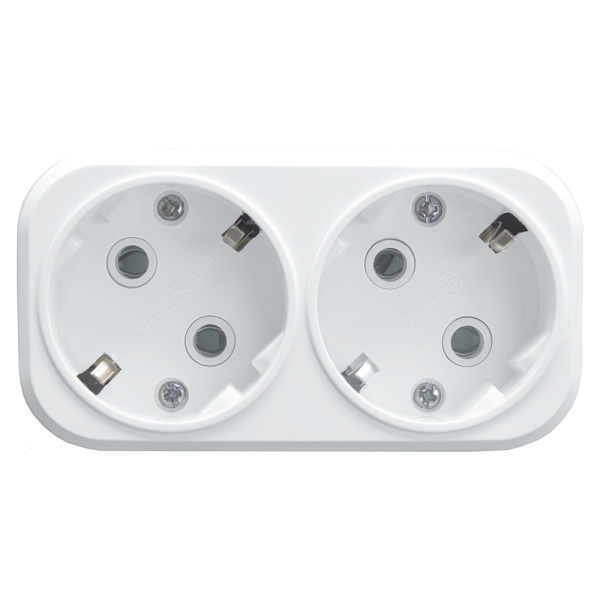 Разветвитель сетевой 2-местный с/з STEKKER ADP16-22-20 250V, 16A, ABS огнеустойчивый пластик, белый STEKKER ADP16-22-20