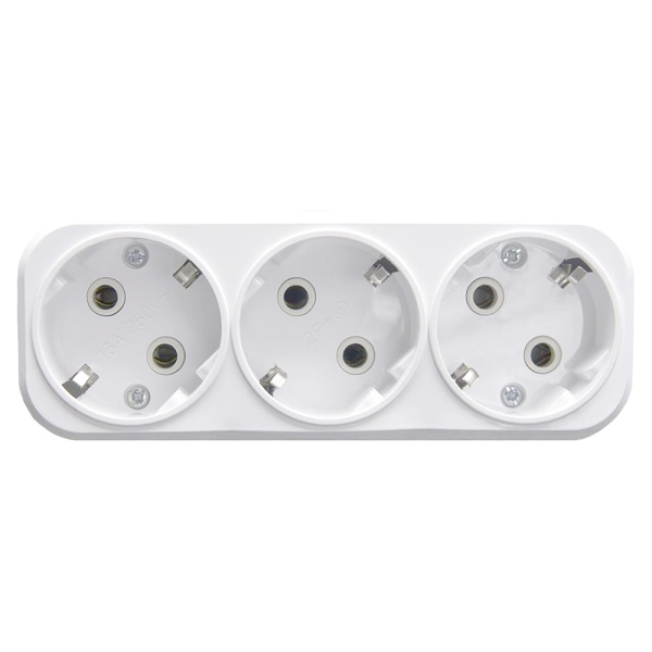 Разветвитель сетевой 3-местный с/з STEKKER ADP16-23-20, 250V, 16A, ABS пластик, белый STEKKER ADP16-23-20