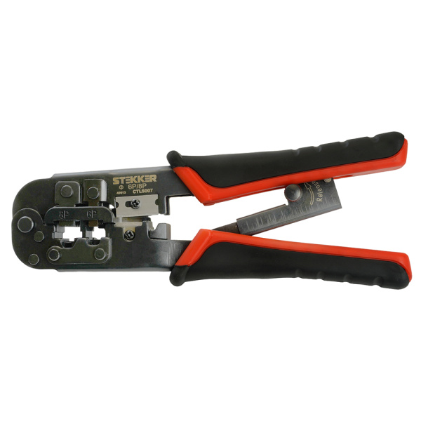 Кримпер STEKKER CTLS007 для обжима RJ разъемов RJ-45 (8P8C), RJ-12 (6P6C) и RJ-11 (6P4C и 6P2C), черный, красный STEKKER CTLS007