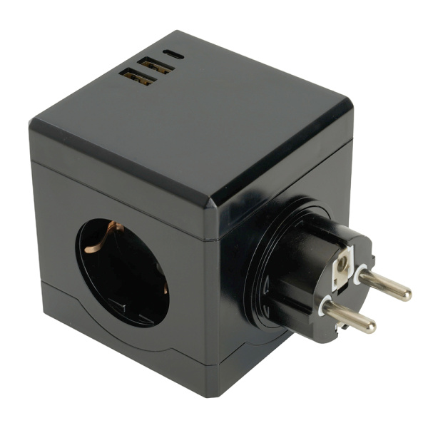 Разветвитель сетевой 3-местный с/з STEKKER ADP16-33-22, 250V, 16A, ABS пластик, черный STEKKER black