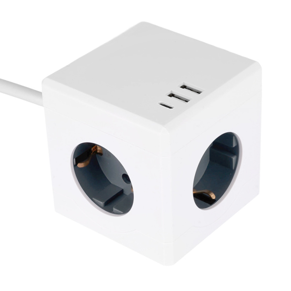 HM10-41-01 Удлинитель 3-местный с/з, 3x1мм2, 1.5м, 250В, 16А, 2USB+1С, 5V 3,1А, серия Comfort, белый STEKKER HM10-41-01