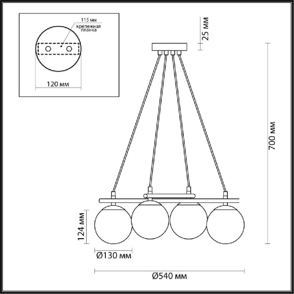 5212/4 MODERNI LN22 109 черный, золотой Люстра E27 4*60W 220V RANDI