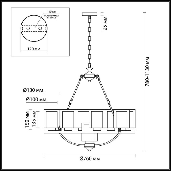 6524/9 COUNTY LN23 39 античная латунь Люстра E27 9*60W 220V RIVERLY