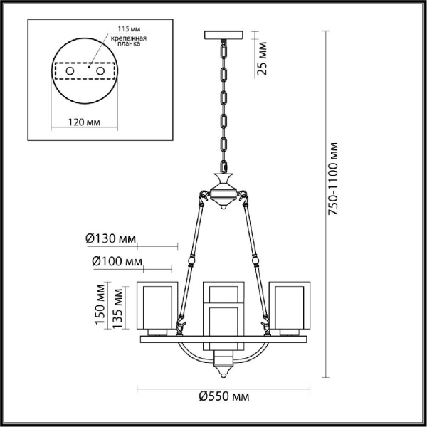 6524/4 COUNTY LN23 39 античная латунь Люстра E27 4*60W 220V RIVERLY