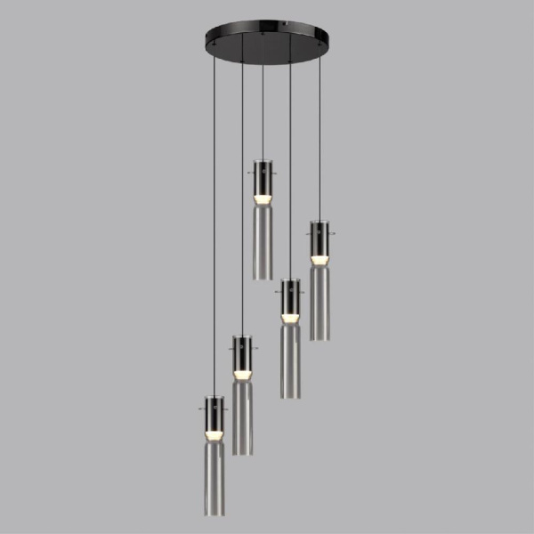 5058/25L PENDANT ODL24 461 черный/дымчатый/металл/стекло Люстра каскадная LED 5*5W 3000K SCROW