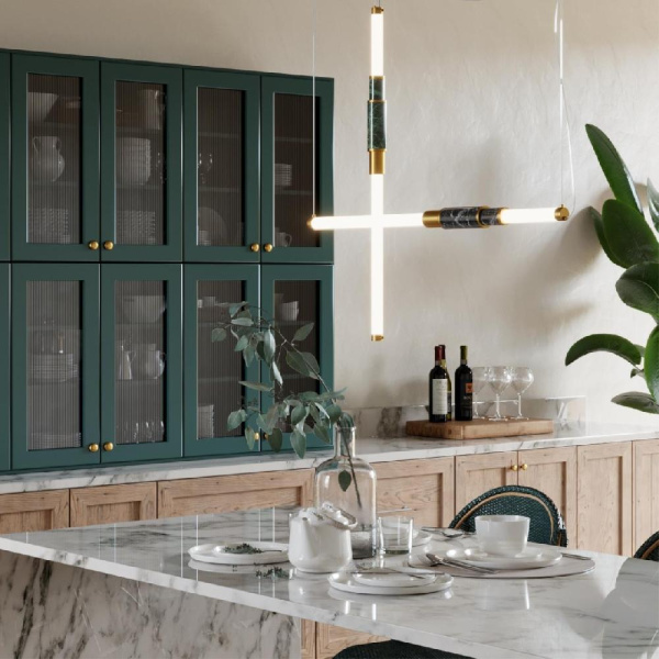 4360/14L MIDCENT ODL24 126 изумрудный мрамор/антич.бронза/металл/акрил Подвесной светильник (ВЕРТ. И ГОРИЗОНТ) IP20 LED 14W 3000K 220V MARMI