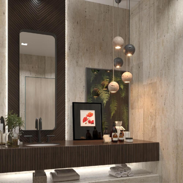 6626/1L HIGHTECH ODL24 225 черный/металл/травертин Подвесной светильник IP20 LED GU10 7W (не в комплекте) 220V TRAVERTINO