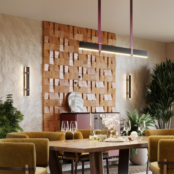 6629/25L HIGHTECH ODL24 275 металл/экокожа/ткань/акрил бордовый/черный Подвесной светильник IP20 LED 25W 3000K 220V VINCENT