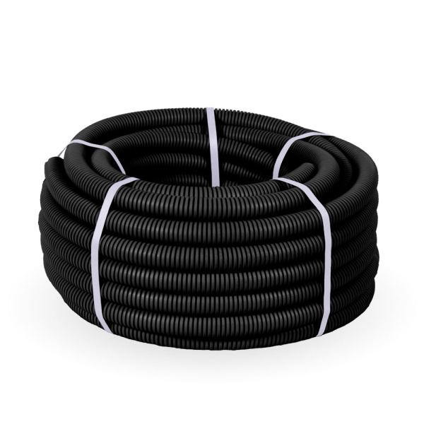 Труба гофрированная ПА безгалогенная (HF) стойкая к ультрафиолету черная с/з d25 мм (50м/2600м уп/пал) Промрукав