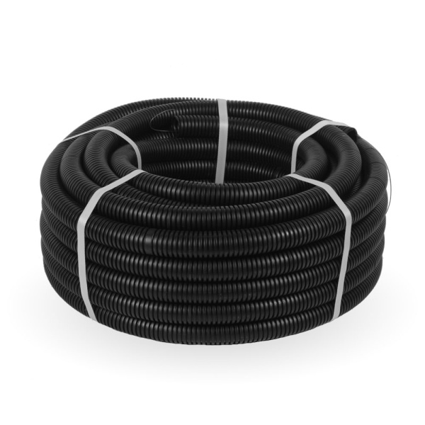 Труба гофрированная ПА безгалогенная (HF) стойкая к ультрафиолету черная с/з d32 мм (25м/1375м уп/пал) Промрукав