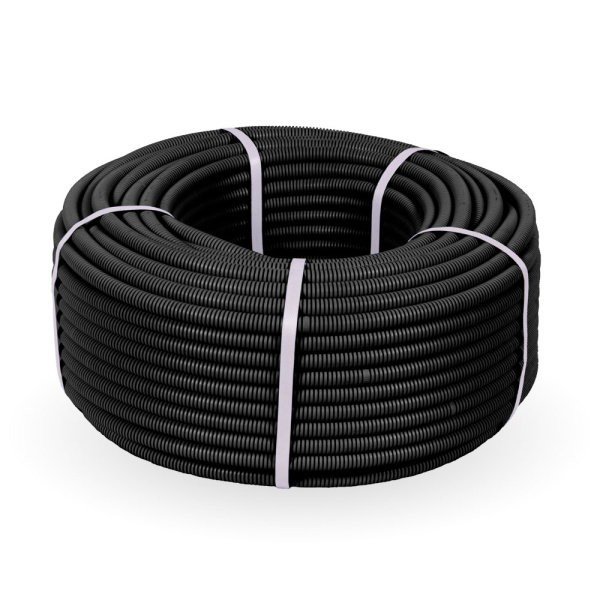 Труба гофрированная ПА негорючая (НГ) стойкая к ультрафиолету (УФ) черная с/з d16 мм (100м/5500м уп/пал) Промрукав