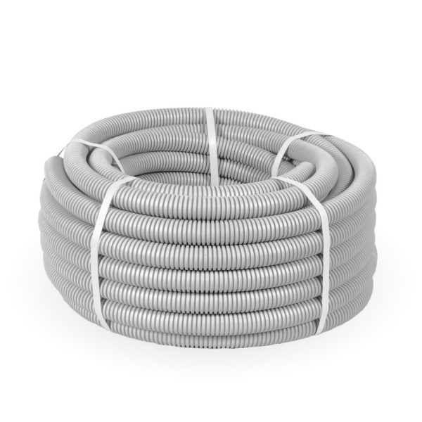 Труба гофрированная ПНД лёгкая 350 Н безгалогенная (HF) стойкая к ультрафиолету серая с/з d25 мм (50м/2600м уп/пал) Промрукав