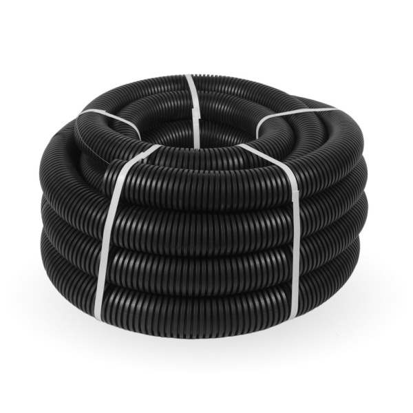 Труба гофрированная ПНД безгалогенная (HF) черная с/з d63 мм (15м/360м уп/пал) Строитель