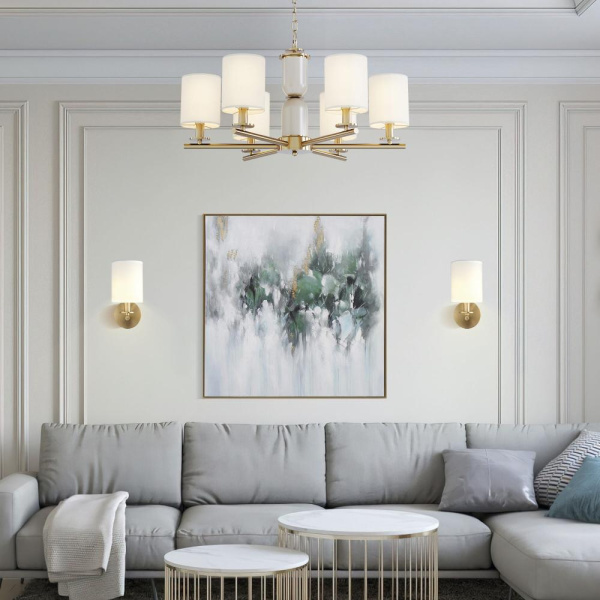 НАСТЕННЫЙ СВЕТИЛЬНИК С ТКАНЕВЫМ АБАЖУРОМ 60146/1 латунь