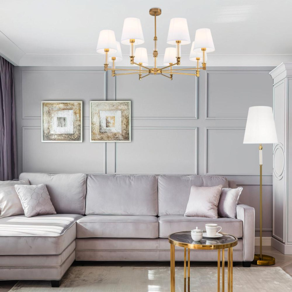 Потолочная люстра с тканевыми абажурами 60145/8 латунь