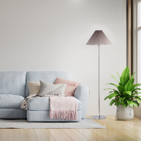 Напольный светильник с тканевым абажуром 01133/1 хром/серый