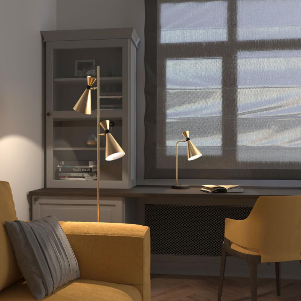 Напольный светильник в стиле лофт 01109/2 латунь / черный