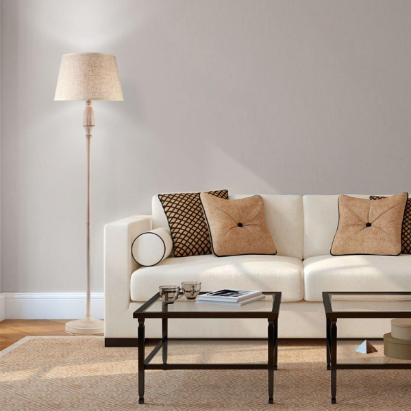 Напольный светильник с тканевым абажуром 01081/1 белый с золотом