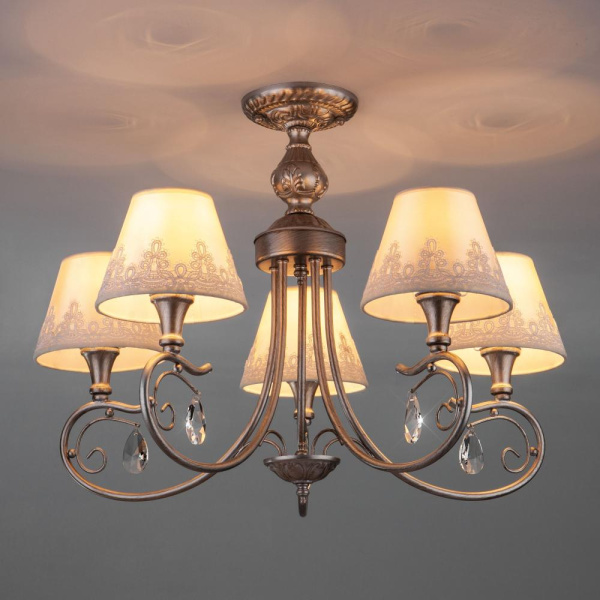 Потолочная люстра с тканевыми абажурами 60069/5 серебро