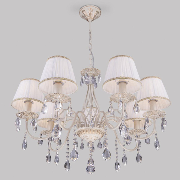 Подвесная люстра с тканевыми абажурами 3637/7 белый с золотом